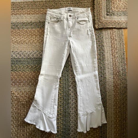 White Frayed Hem White Jeans Marina Mid Rise Flounce Hem Cropped Pants Pistola - Picture 5 of 8